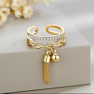 18K GOLD or ROSE GOLD New Link Chain Tassel Ring Zirconia Spike Pendant Charm